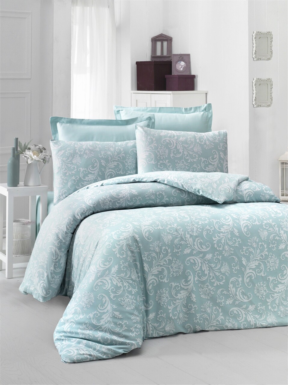 Lenjerie de pat pentru o persoana Single XL (DE), L'essentiel Maison, Verano, Menta/Alb - imagine 7